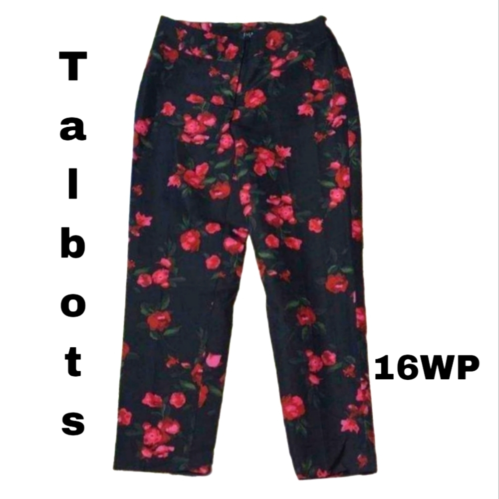 Talbots Women's Floral Pants - Black and Red